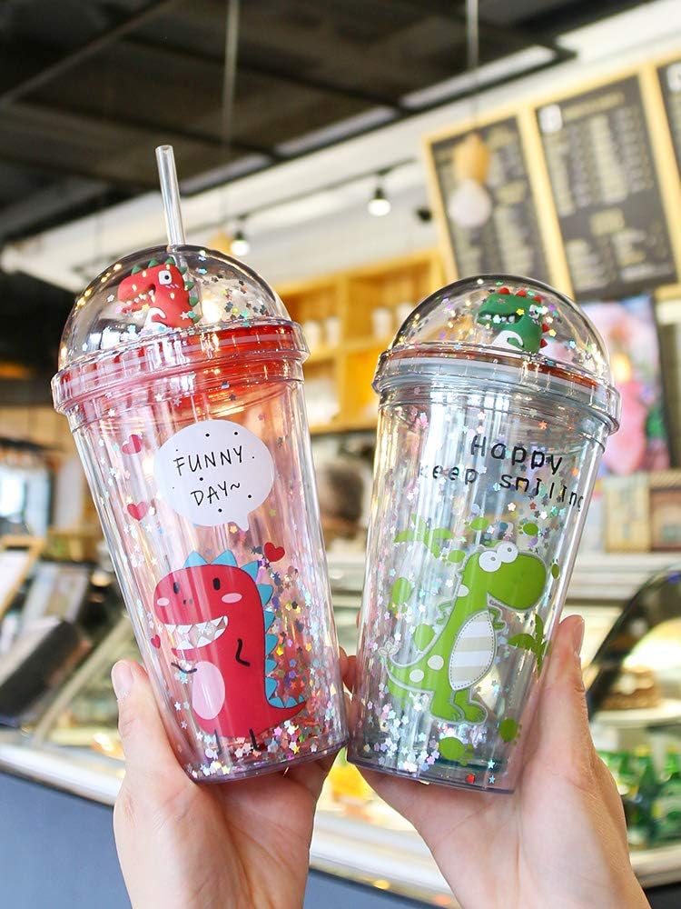 Dinosaur Travel Tumbler Cups Cartoon Water Bottle adults Picnic Drinking Cups with Straws Ice Coffee Mug Reusable Plastic Cup Birthday Gift