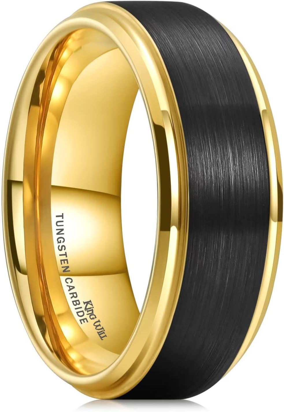 Mens Brushed Wedding Band, Two Tone Matte Step Edges/Pipe Cut, Tungsten Carbide Anniversary Promise Rings Comfort Fit