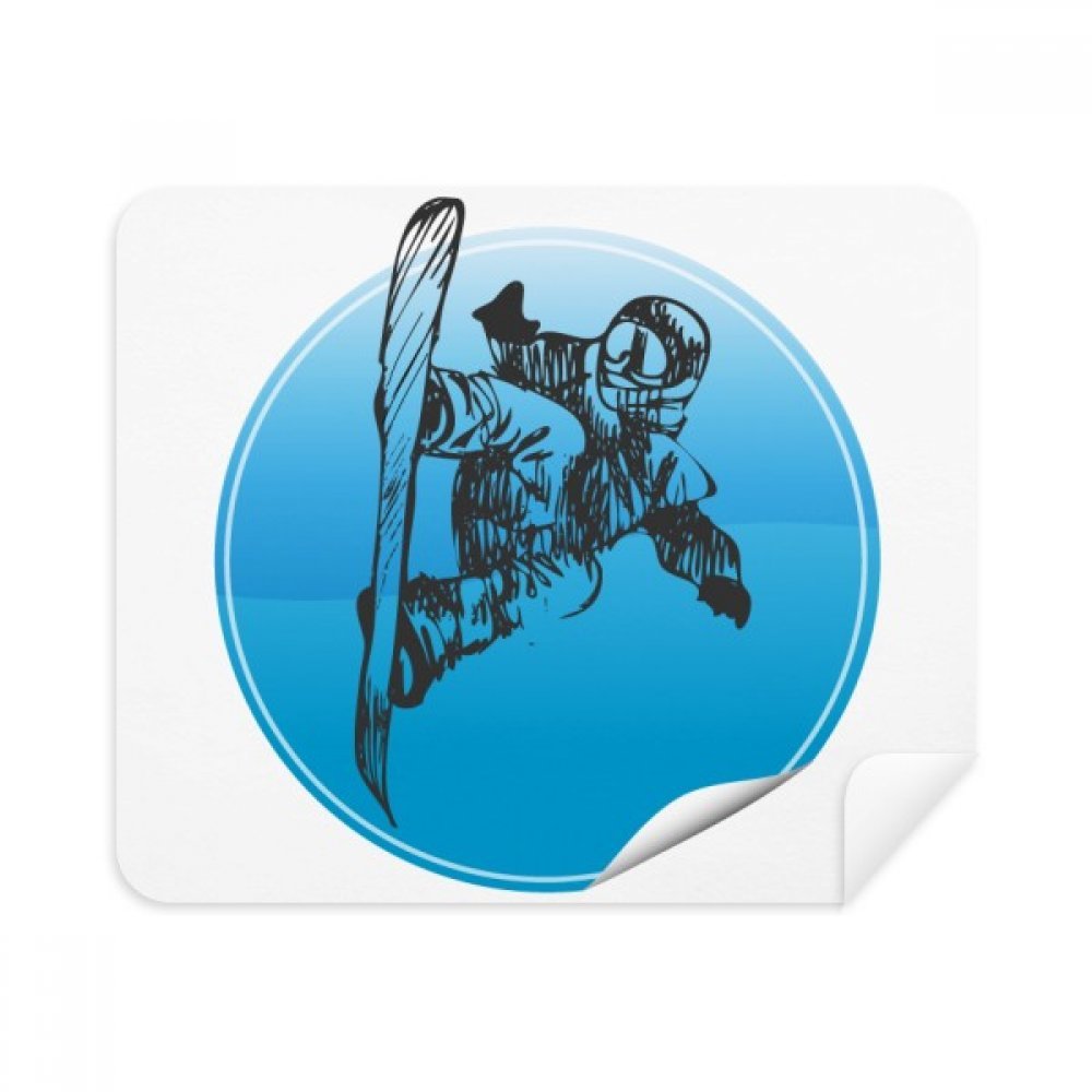 Winter Sport Skis and Ski Poles Pattern Cleaning Cloth Screen Cleaner 2pcs Suede Fabric