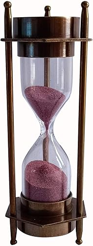 Miniatura 3 de RELOJ DE ARENA MARÍTIMO ANTIGUO DECORATIVO DE LATÓN DE 5 PULGADAS CON BRÚJULA DE BRONCE