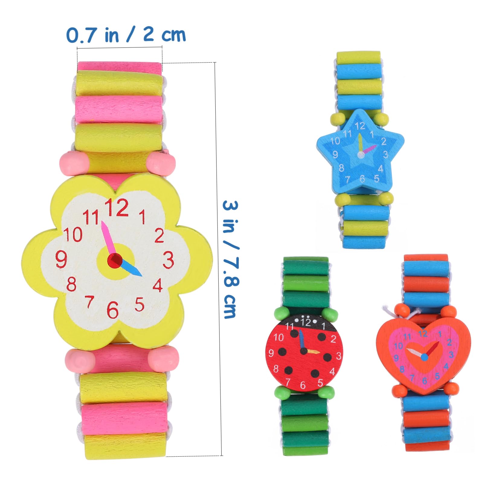 Holibanna 4 Piezas Reloj de Madera para Pulsera de Dibujos Animados Juguete Creativo