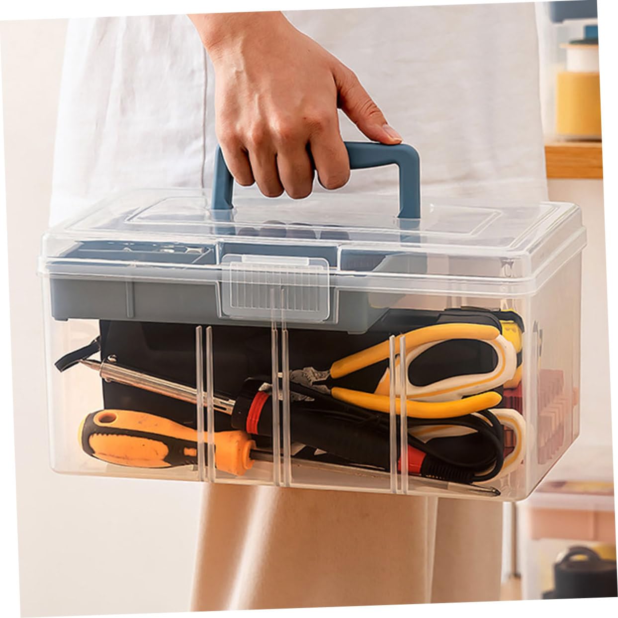 VILLCASE Caja De Almacenamiento Divisoria Para Costura Multiusos Con Asa Organizador De Manualidades Transparente