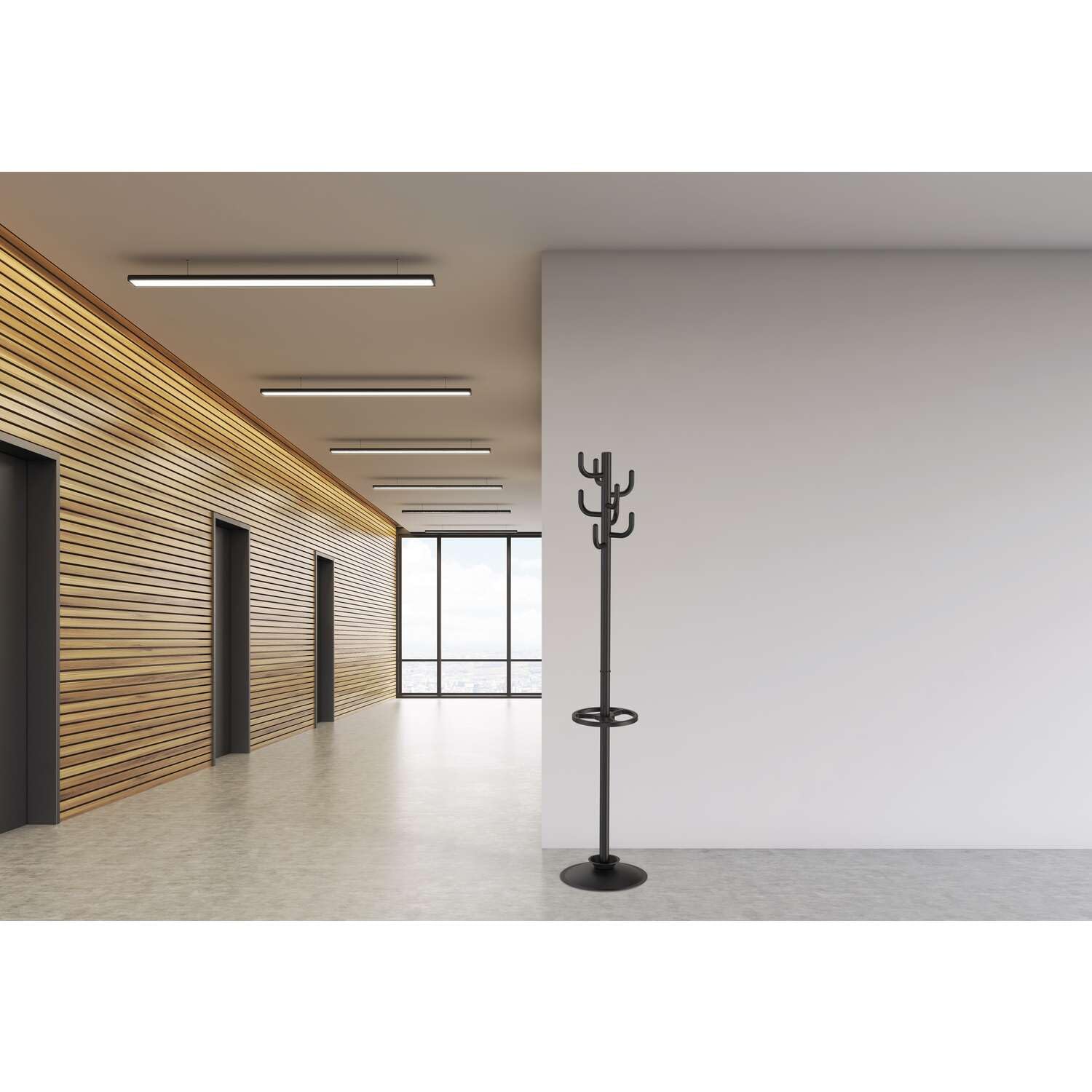 Maul Appendiabiti MAULpolaris, 36,5 x 36,5 x 177 cm, con porta ombrelli e 8 ganci, appendiabiti da corridoio per ufficio, reception, robusto appendiabiti in acciaio, nero
