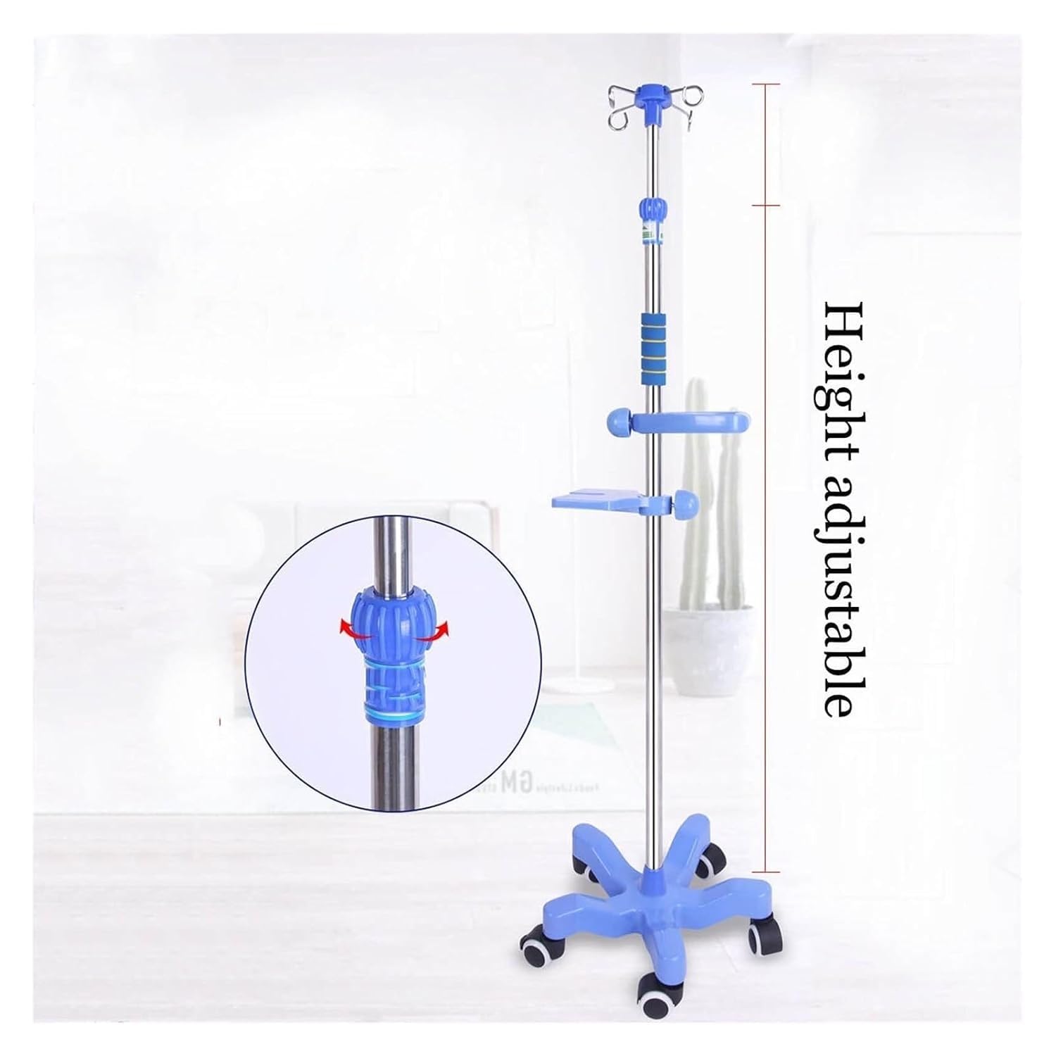 Portasueros con ruedas, soporte médico portátil for intravenosos, con altura ajustable, 4 ganchos y 5 ruedas Postes IV