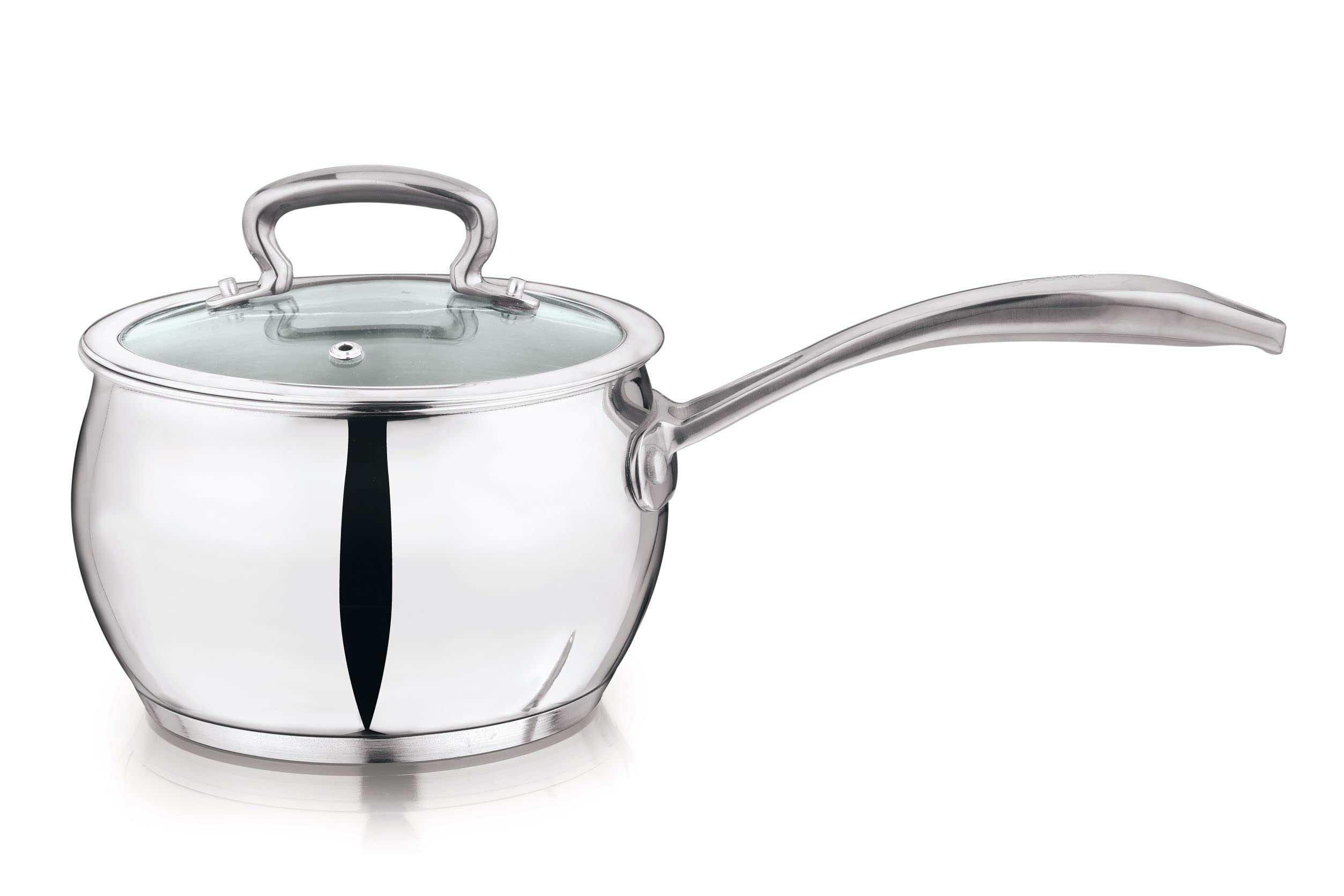 Gobble 2L (18cm) Impact Bonded Stainless Steel Belly Sauce Pan with Glass Lid