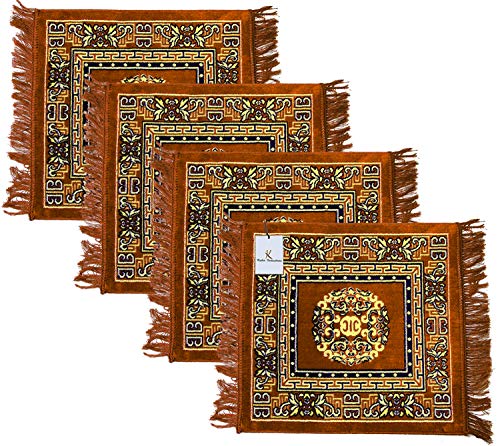 Image of Heart Home 4 Pieces Velvet Prayer Mat /Aasan /Pooja Mat /Meditation Mat /Multipurpose Velvet Rug Mat 2 Ft X 2 Ft (Gold) CTHH05716