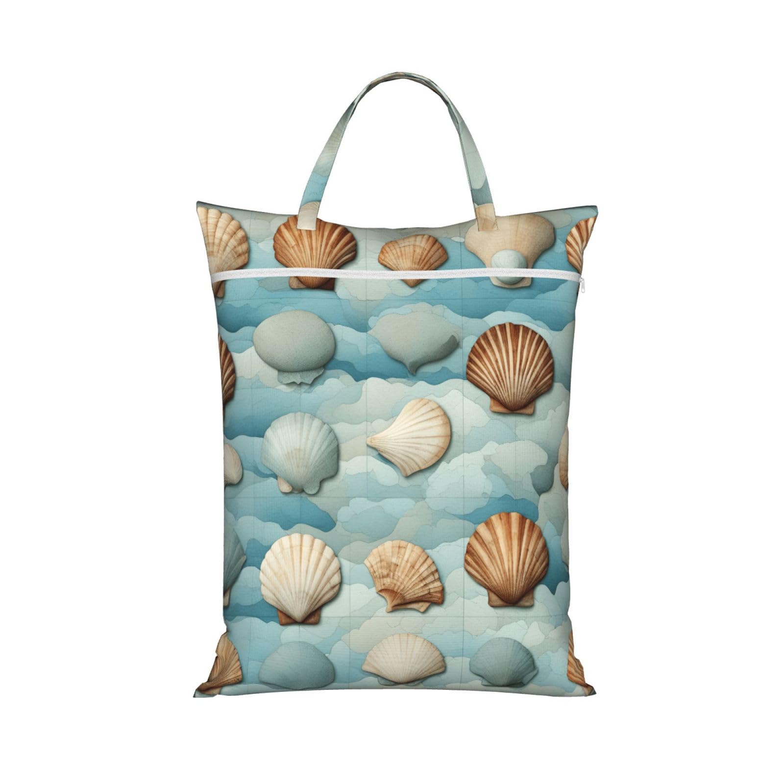Sea Shell Print Travel Laundry Bag Foldable Lightweight Camping Beach Dorm Weekend Getaways