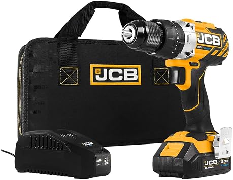 JCB Tools - JCB 20V Brushless Hammer Drill Driver - Includes 2.0Ah Battery - 2.4A Charger, JCB-20BLCD-2X