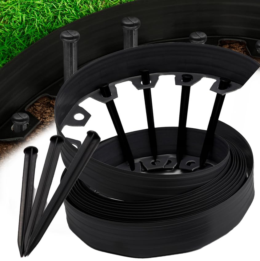 Rasenkante Wurzelsperre System Flexible (Schwarz Lang: 10m / Hoch: 6cm) -...