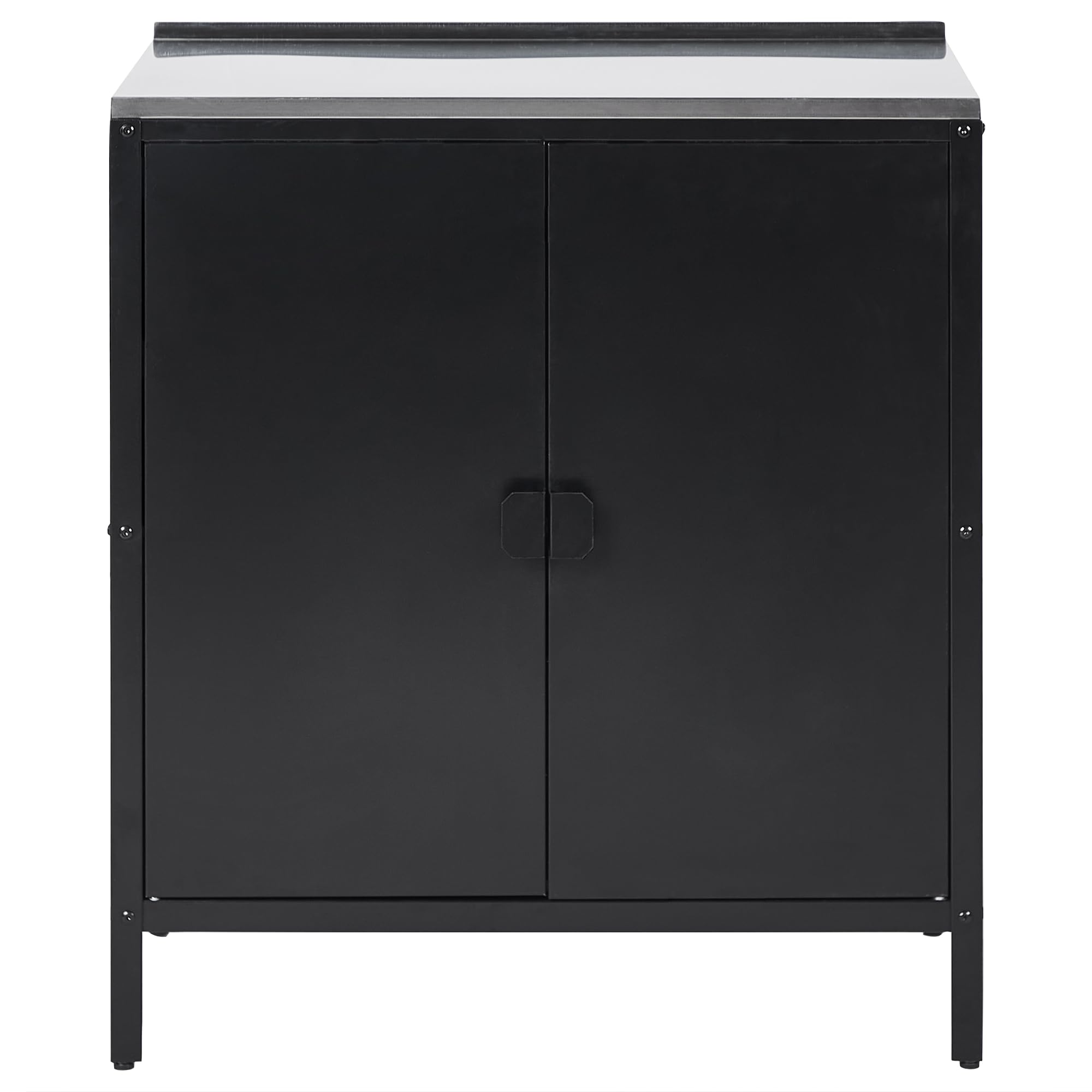 Beliani Armario de Metal Negro Plateado 90 cm Acero Inoxidable 2 Puertas Cocina Exterior Vilama