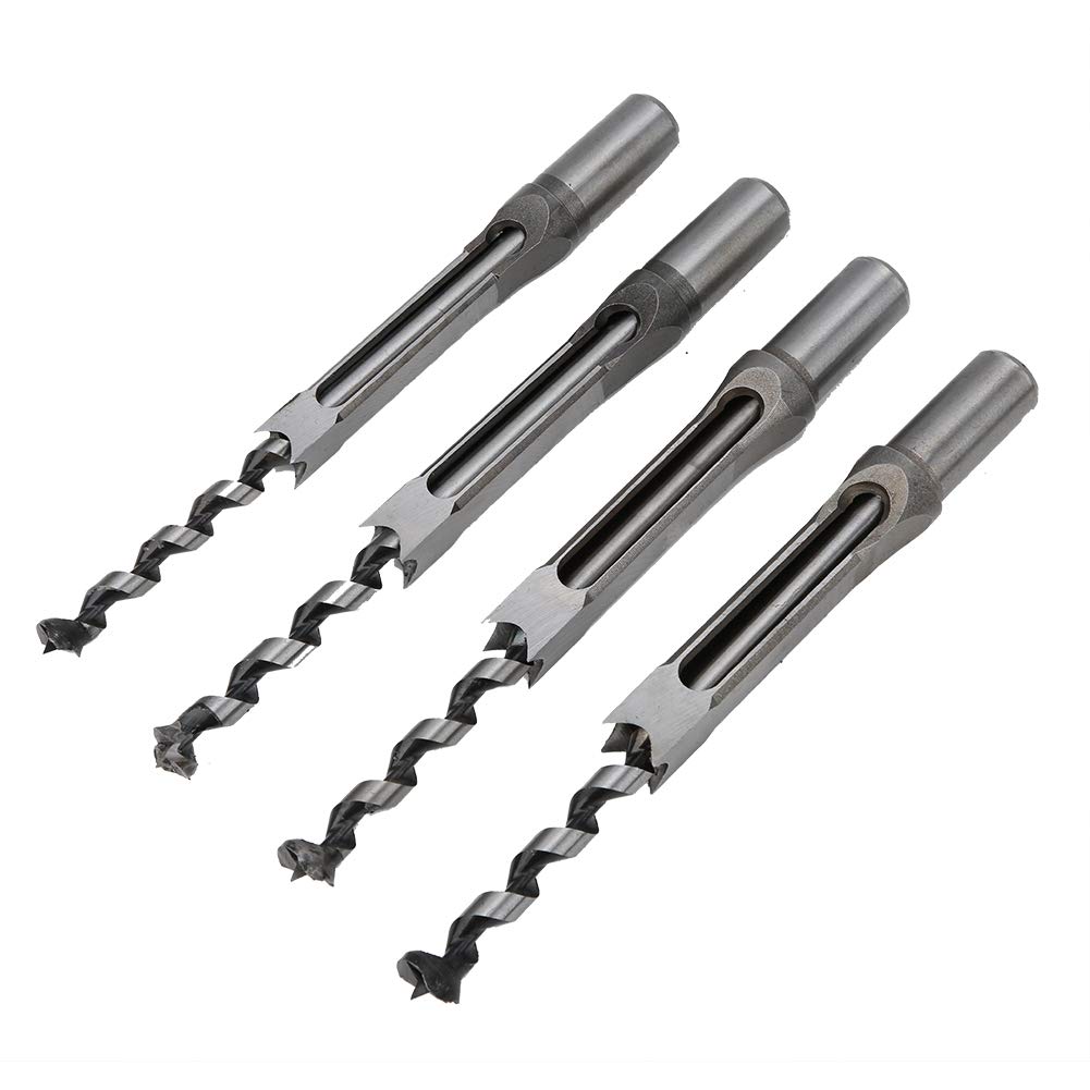 Juego de 4 brocas cuadradas para carpintería, brocas de acero para agujeros cuadrados con ranuras de drenaje de virutas, adecuadas para: