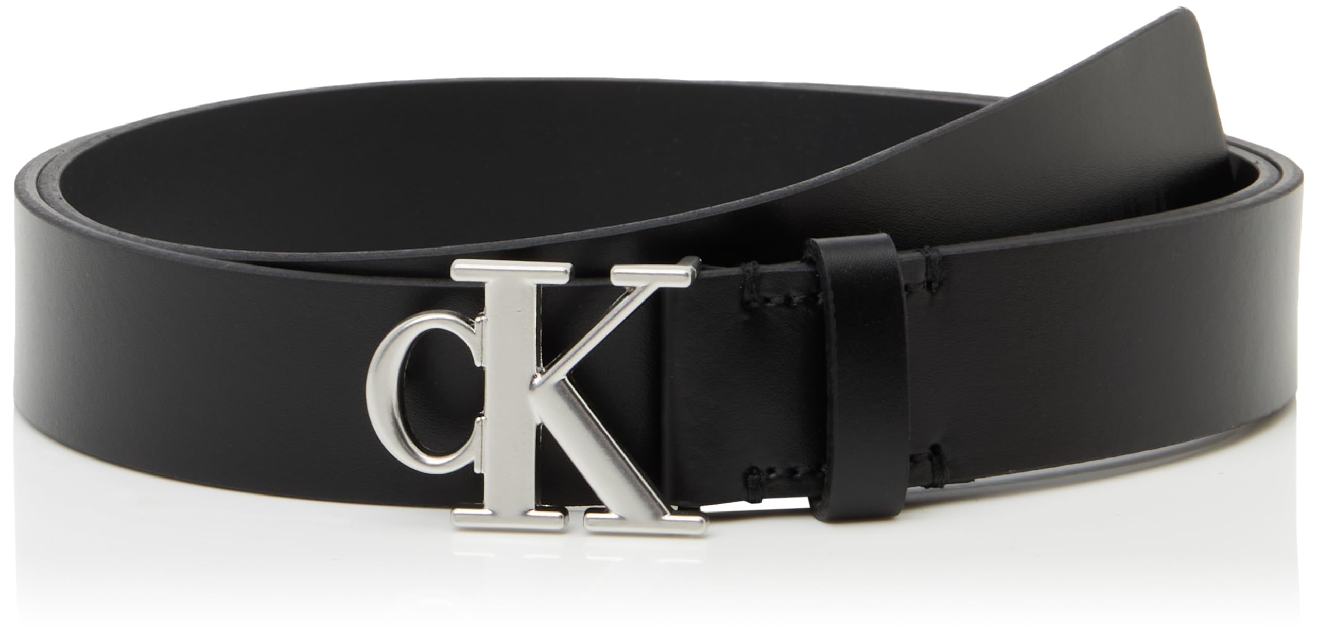 Calvin Klein Women's Monogram Plaque Buckle 3.0 cm Leather Belt, Black (Black), 39.4 inches