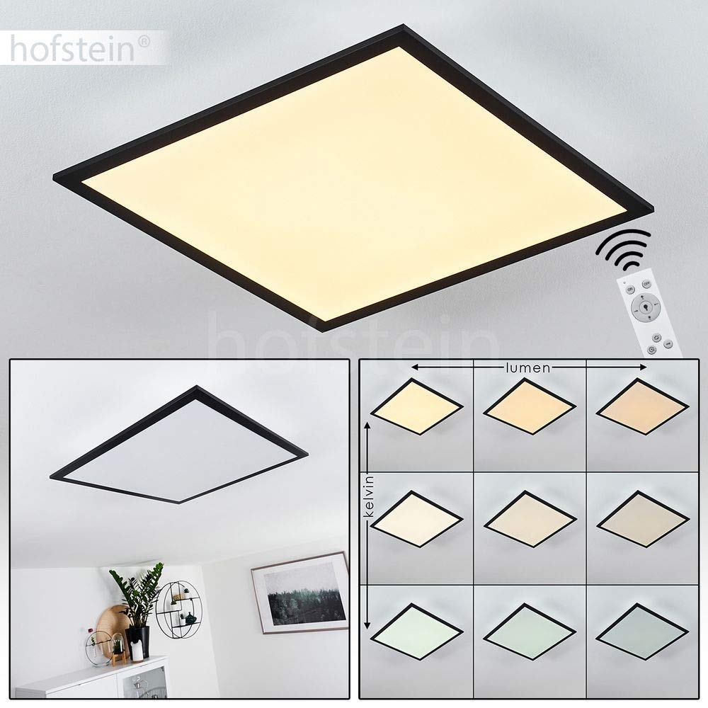 Plafonnier LED Panel Farc en métal/en noir/blanc, 28 watts, hauteur 6,5 cm max. 27 cm, 1960 lumens, 2700-5000 K, panneau de plafond à intensité variable et modifiable avec la télécommande fournie