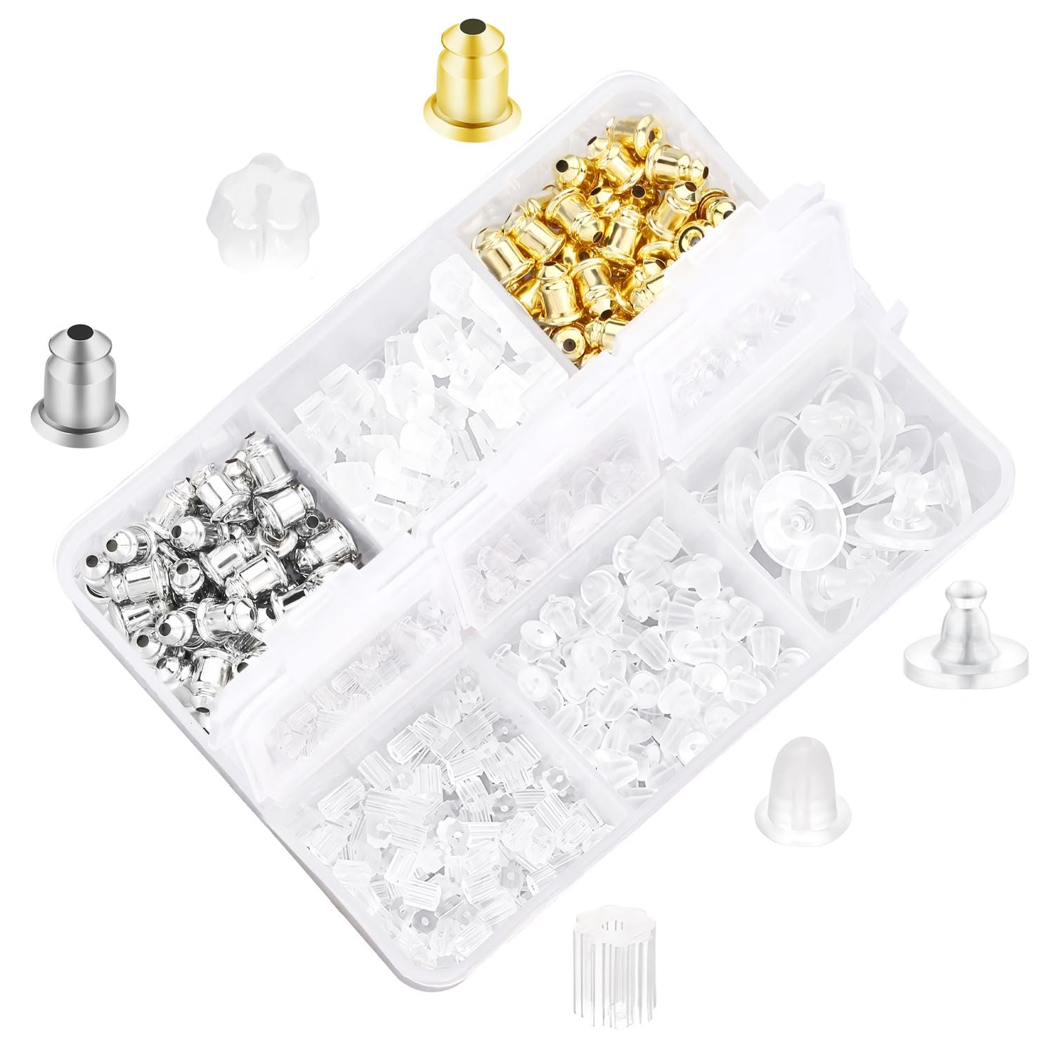 BendJoy 610 Pcs Earring Back Stopper, 6 Styles Ear Studs Earring Backs with Storage Box, Soft Silicone & Metal Earring Stopper Earring Accessories, Anti-Drop Hypoallergenic Earring Back Stopper Set (B0D927B1Y2) Amazon Price History, Amazon Price Tracker