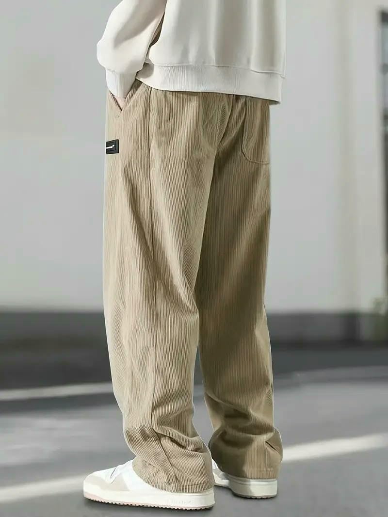 Autunno Inverno Uomo Casual Pantaloni A Righe Velluto A Coste Allentato Cargo Straight Pantaloni Fitness Sport Hip Hop