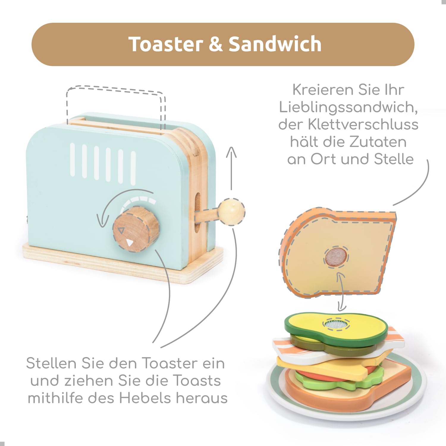 UMU® Houten Broodrooster & Sandwich, Keukenspeelgoed, Incl. Pop Up Broodrooster Boter Snijden Kinderkeukenaccessoires En Nog Veel Meer Speelgoed Voor Kinderen Vanaf 3 4 5 6 Jaar 1469933032