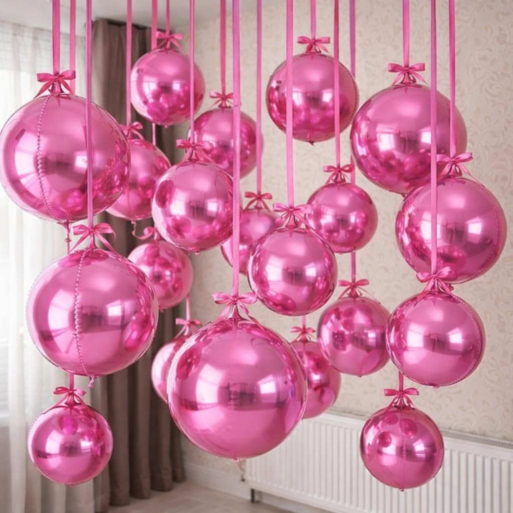 HILAVO 12PCS Pearl Pink Round Foil Balloons, 22" 15" 10" Large 4D Ball Balloons Metallic Pink Mirror Sphere Balloon for Graduation Valentines Day Wedding Women Girls Birthday Party Ceiling Decorations โ image 1