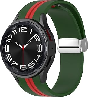 Galaxy Watch 6/5/4 Band, Compatible with Samsung Galaxy Watch 5 pro Bands 45mm 40mm 44mm, No Gap Magnetic Clasp Soft Silicone Sport Strap Bracelet Correa Replacement Wristbands Galaxy 6/4 classic Band