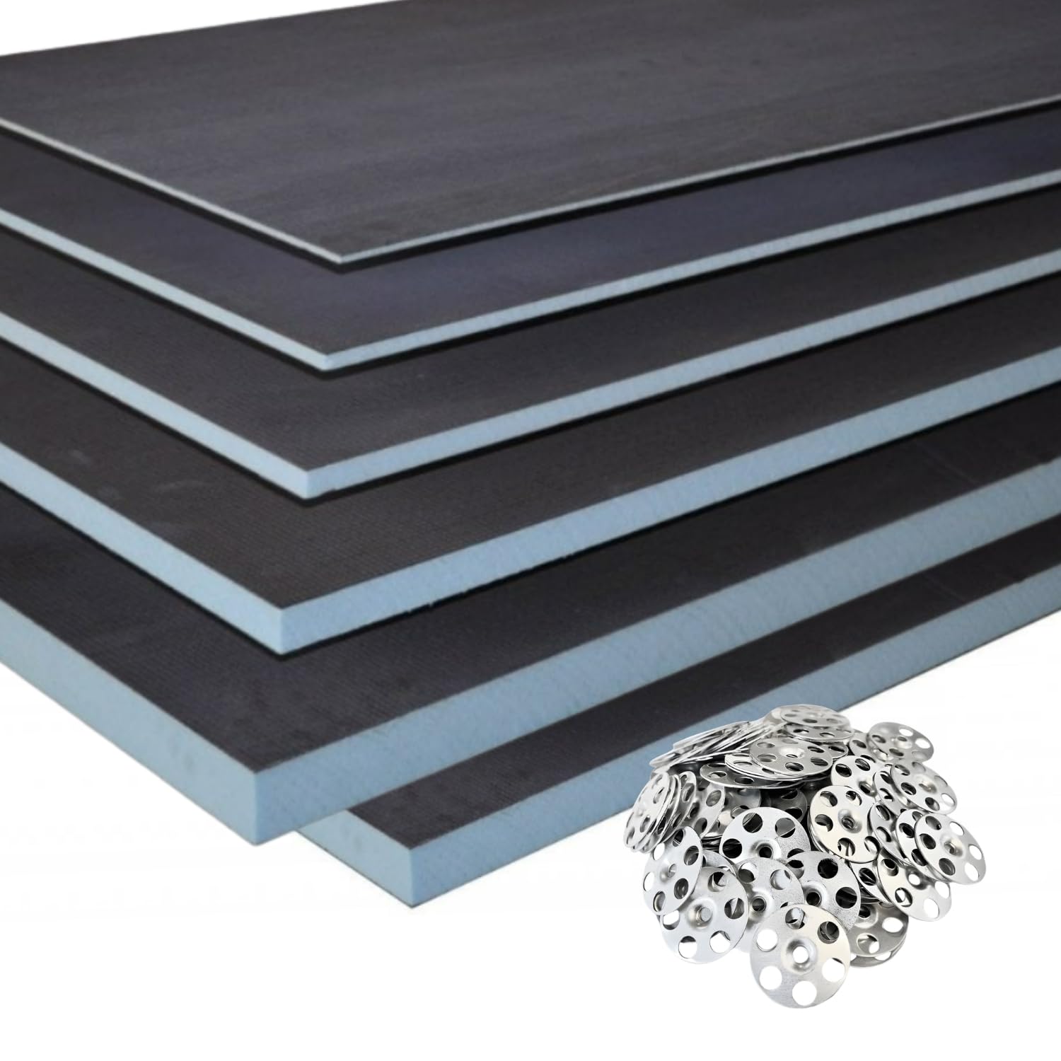 B2c Grey 10X Tile Backer Board Insulation Xps Foam Waterproof Cement Coat + 150 Washers 1200X600mm Underfloor Heating Underlay (1200X600x20mm)