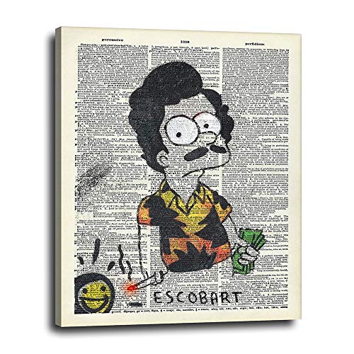 Banksy Bart Simpson Canvas Wall Art 16x20 - Pablo Escobar Style Pop Art Graffiti Artwork for Modern Urban Mural, Simpsons Fans - Looks Great in Bedroom, Dorm, Apartment - Ready to Hang Dictionary Art