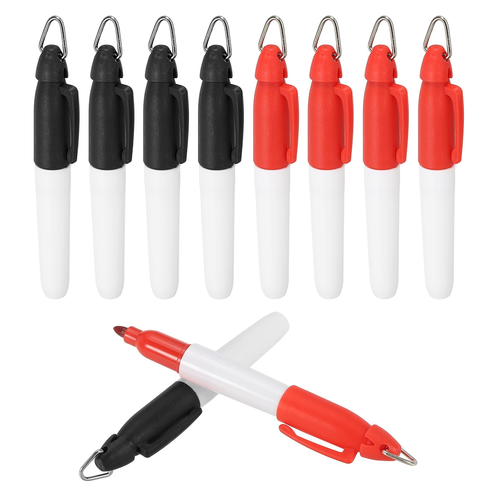 PATIKIL 50 Pcs Mini Permanent Markers with Clips Golf Ball Markers Pen Badge Ink Pens Golf Keychain Clips for Home Office Supplies Sports Outdoor Activities, Black Red