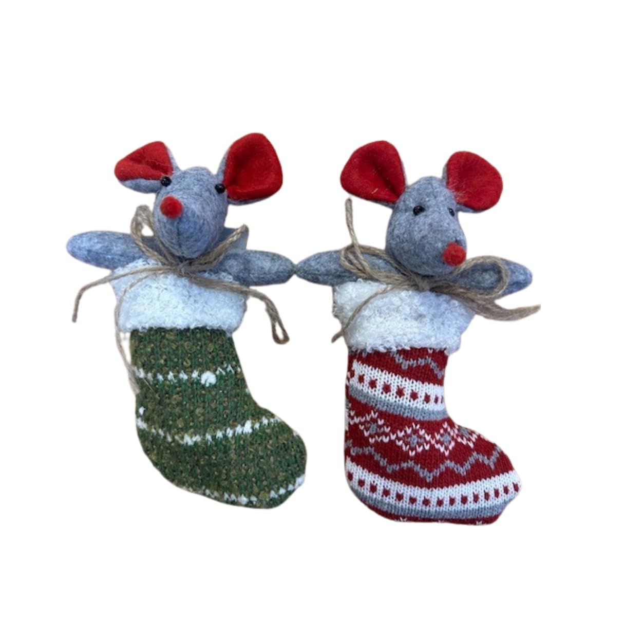 Gisela Graham Multicolor Set Of 2 Felt Mice In Stockings Christmas Decorations