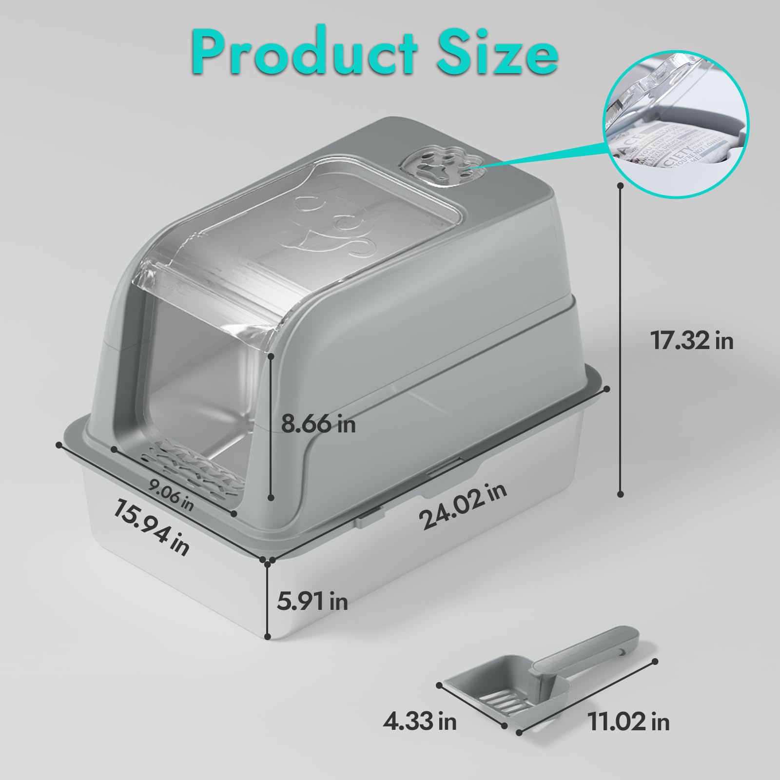 Extra Large Litter Box for Big Cats, Stainless Steel Cat Litter Box with High Side, Without Leakage and Stick, Includes Litter Scoop (Black) - image 8