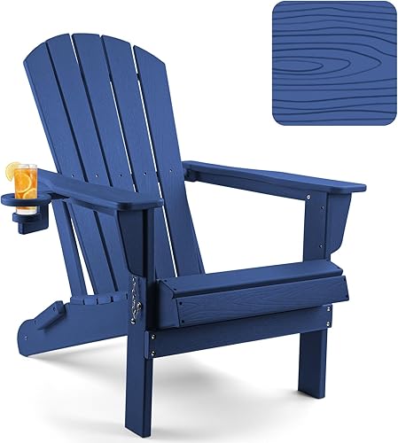 OLYMSOLD Silla Adirondack plegable, silla Adirondack para patio, resistente a la intemperie, sillas Adirondack de plástico, textura de madera,