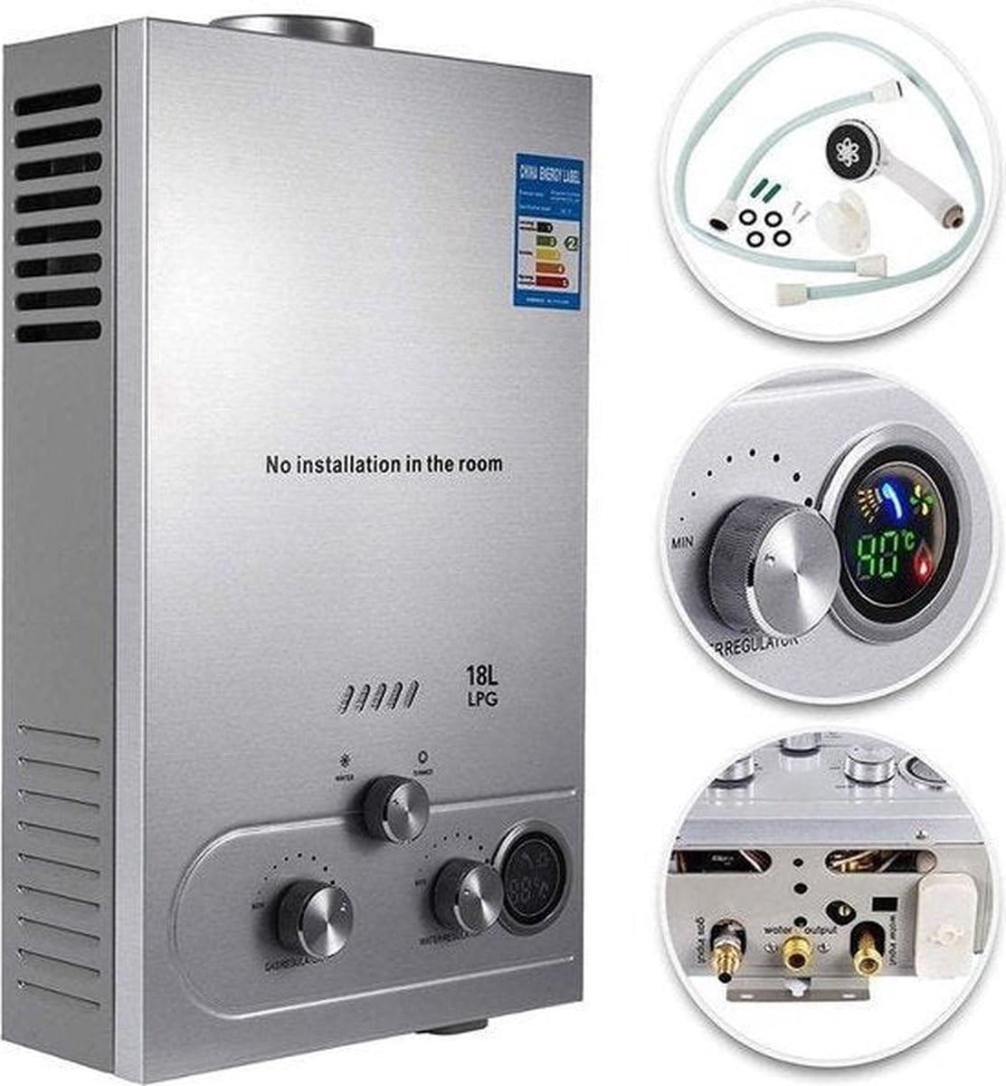 16L LPG Gas Durchlauferhitzer 36kW Tragbar – Propan Warmwasserbereiter 31–72°C Einstellbar Niedriger Wasserdruck Start Camping Dusche Wohnmobil Boot Outdoor Wandmontage