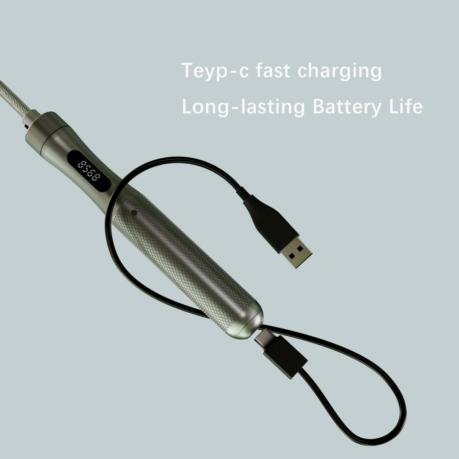 Cuerda de saltar con contador, mango de aleación de aluminio gris con cable de PVC | 118 pulgadas de longitud, carga rápida, diseño ergonómico, para entrenamiento cardiovascular (plata)