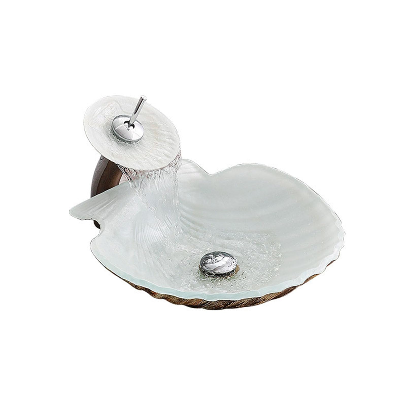 WOTZOV Bathroom Vessel Sink,Shell Bathroom Artistic Glass Vessel Bowl Basin Vessel Sink With Faucet And Drain,