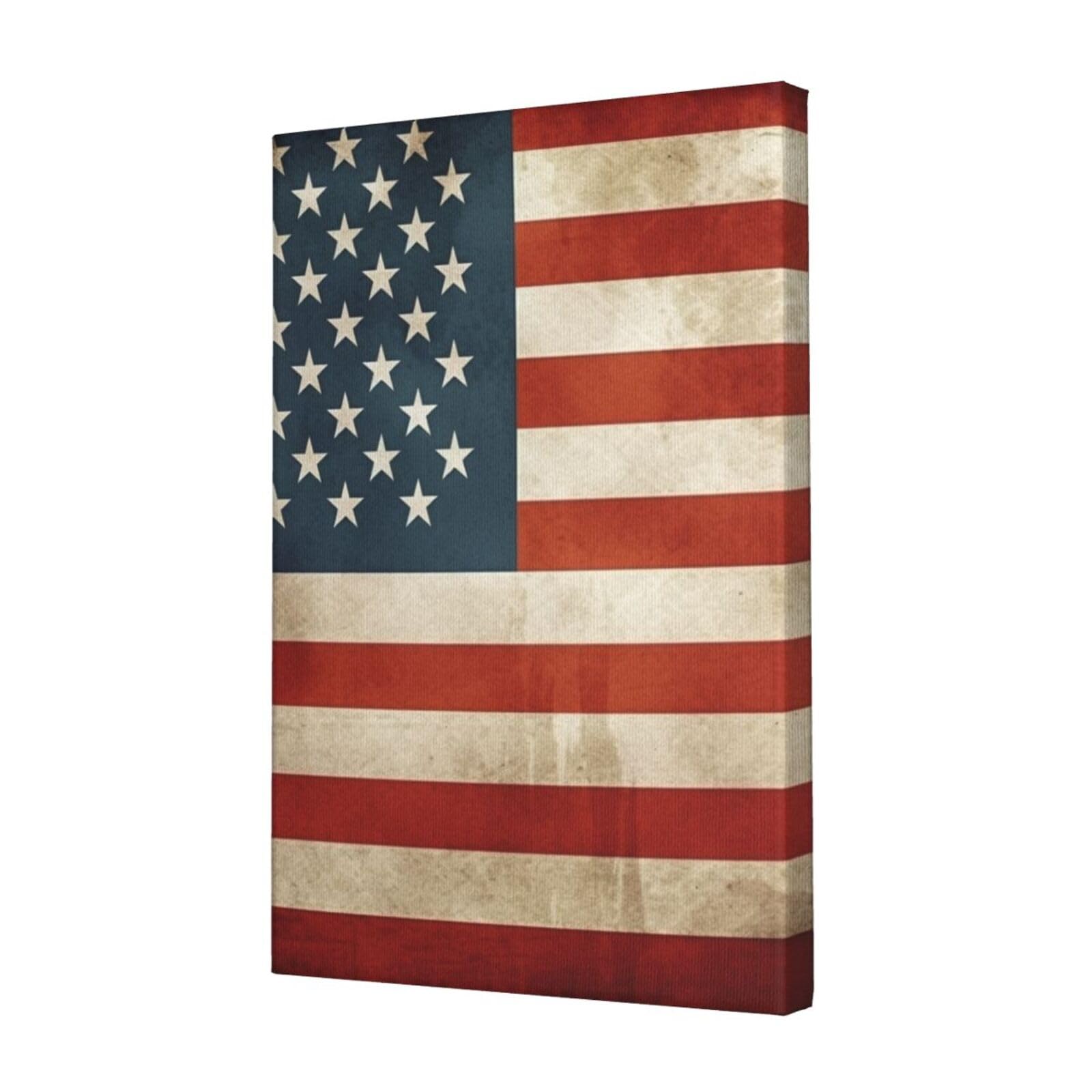 KLOPH Vintage American USA Flag Canvas Wall Art for Living Room 12"x18" Modern Artwork Painting for Bathroom Hanging Canvas Prints Aesthetic Wallart for Bedroom Kitchen Office Wall Decor