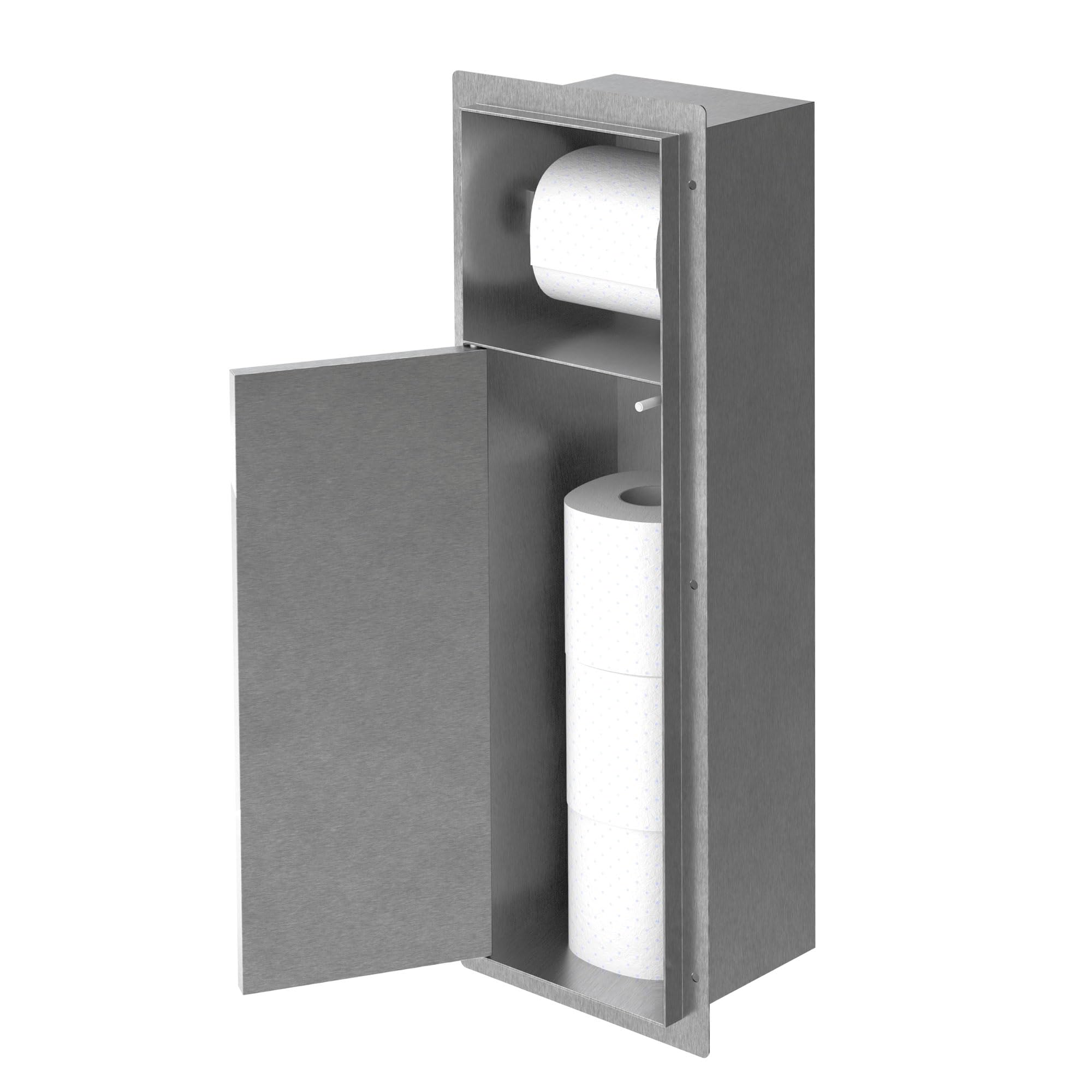 LuxeBath Niche Module Encastré, 60 x 20 x 14 cm, en Acier Argenté, Espace de Rangement à Papier Hygiénique et Porte-Brosses Salle de Bain, avec Support de Rouleau Ouvert, Armoire Murale à Carreler WC