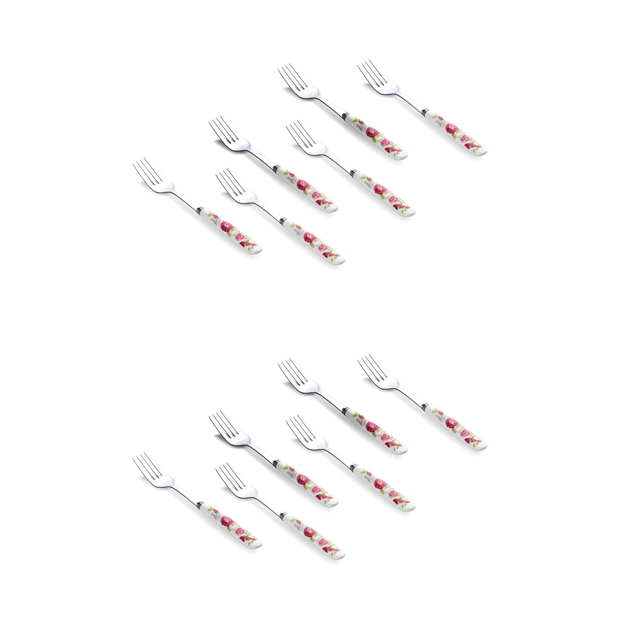 MGeezz Floral Stainless Steel Fork Set for Home Kitchen & Restaurant Cutlery Dinner Table Bouillon Spoon with Ceramic Handle Tableware Noodles Fork for Serving Salad Fruit Fork (Small Fork Set of 12) (B0B2RDY5HY) Amazon Price History, Amazon Price Tracker