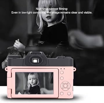 Photo 4K Digital Camera Auto Focus 4K Camera 16X Digital Zoom Travel Camera Image Stabilization 48MP Vlogging Camera 3in 180 Degree Flip Screen Vlogging Camera Pink