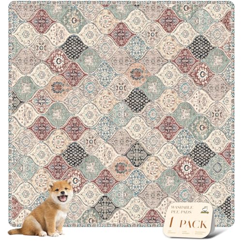 Image of nunubaby Washable Pee Pads for Dogs, Stylish, Non-Slip and Leak-Proof Pee Pads. Reusable Potty Pads for Dogs for Crates and Floors.(Dark Red /Multi,72 inch x72 inch )