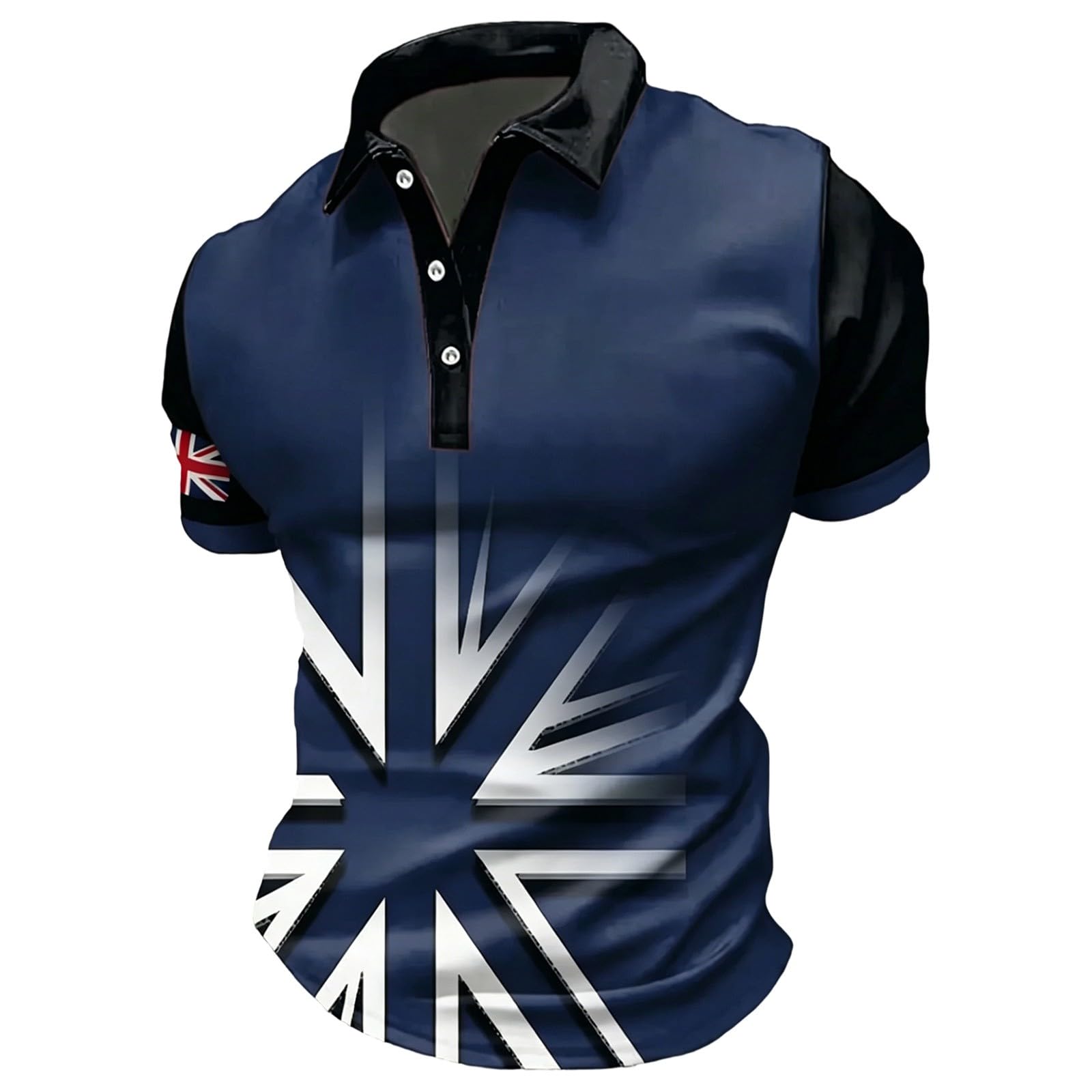Men's Jack Print British Flag Short Sleeve Shirt Modern Abstract UK Flag Graphic Design Button Down Polo Shirts Men Long Sleeve Blue, White, 3XL