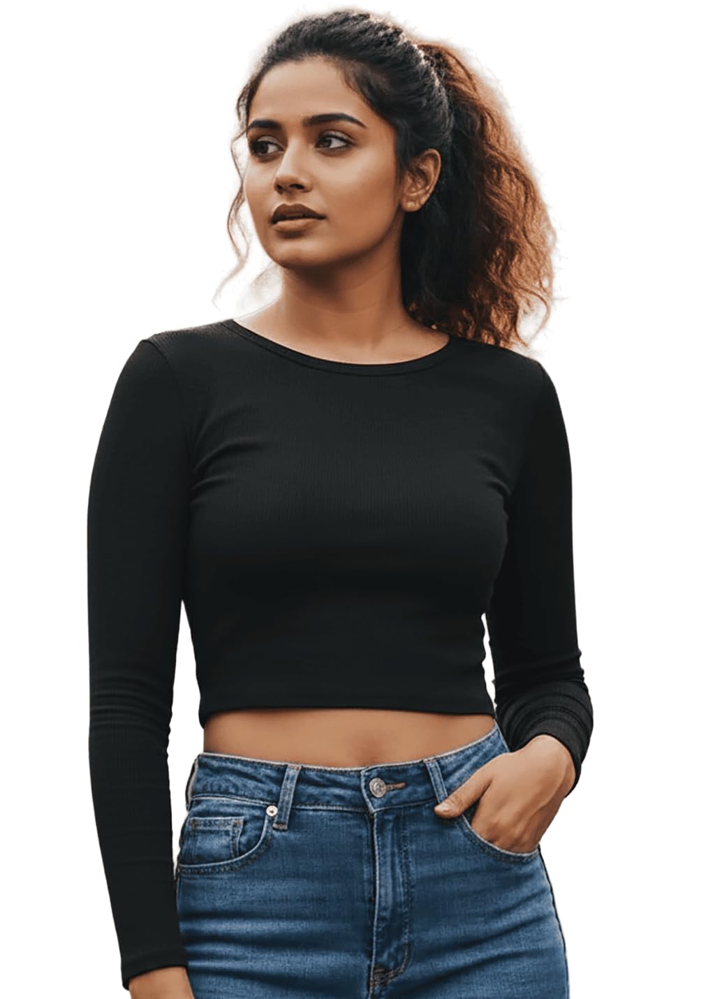 khakey Women's Black Round Neck Full Sleeve Cotton Crop Top's|Choli Blouses for Women's|Readymade Blous and Croptop for Saree-picture-55