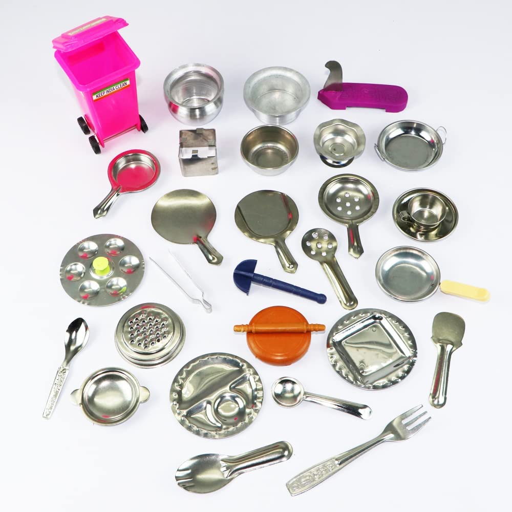 Tirtha Enterprises 29 Pieces - Miniature Kitchen Set, Mini Kitchen Set for Kids, Choppu Jaman, Stainless Steel Kitchen Set for Girls, Miniature Cooking Set, Mini Play Set, Kitchen Play Set (Pack - 29) (B0B85DDTM9) Amazon Price History, Amazon Price Tracker