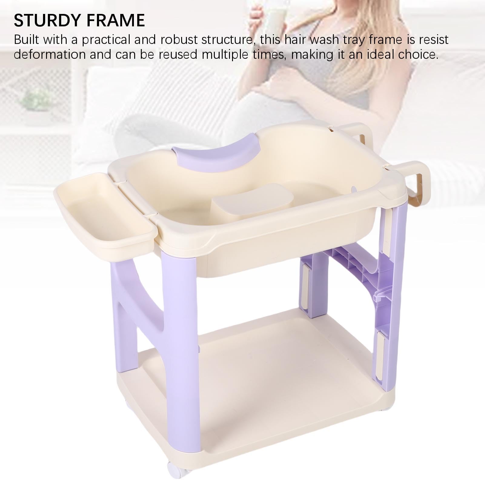 Naroote Haarwaschbecken für zu Hause, Wiederverwendbare Ergonomische Shampoo-Wanne mit Universalrädern und Einzigartigem Flach Liegendem Design, für Senioren, Kinder und Patienten (PURPLE)