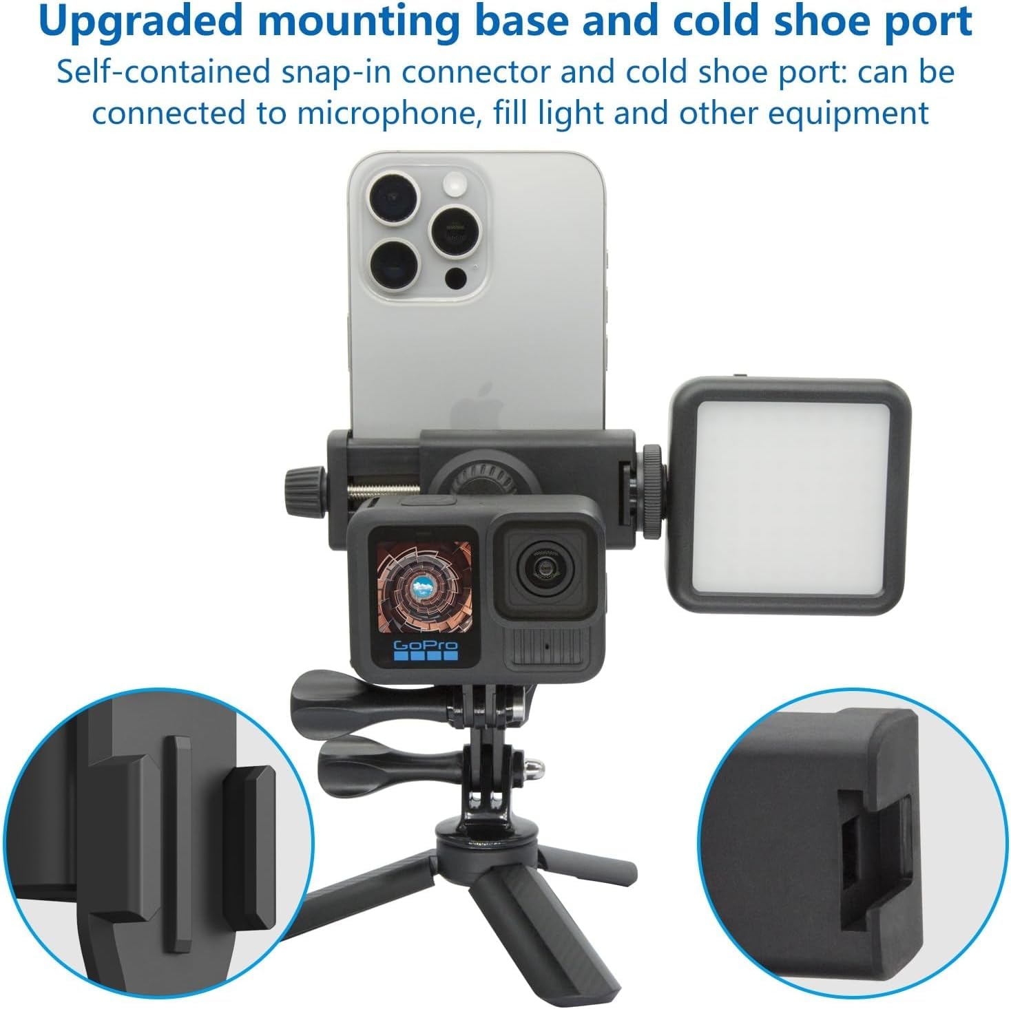 Mobile Phone Tripod Holder with Action Camera Interface for GoPro Selfie Stick Monopod Bike Holder Accessories | Phone Holder with 1/4 Inch Screw Hole | Camera Holder Compatible with iPhone