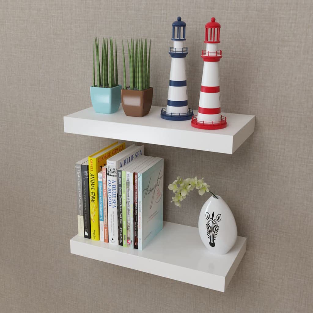 2 estantes de pared de madera MDF blanco, flotantes con soporte invisible, 40 x 20 x 3,8 cm, capacidad de carga de 5 kg por estante, estante colgante para salón, dormitorio, cocina, baño