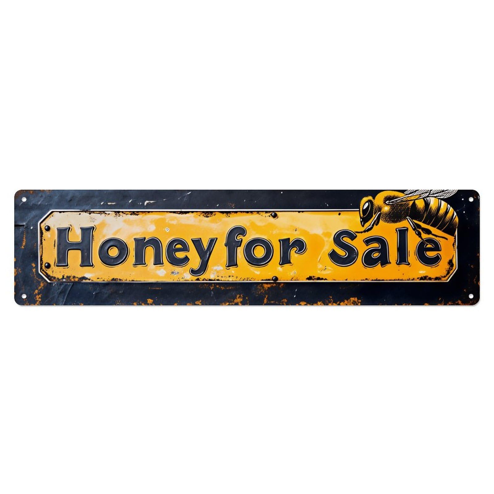 Ldfuieksufg Style Rectangular Honey For Sale Bee Rustic Wall Sign Apiary Farm Decor Vintage Aluminium Metal Sign, Retro Wall Decor For Home, Bar, Garage & Farmhouse 10 * 40Cm