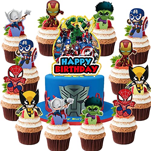 Avengers Tortendeko -XRHOT 13 Stücke Superhelden Cake Topper Cupcake Toppers Marvel Geburtstag Partydekorationen Geburtstag Partydekorationen für Mädchen&Junge Cover
