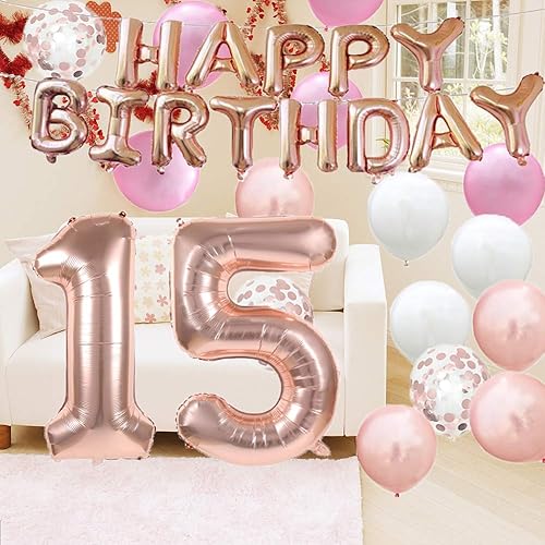 Miniatura 4 de Globo gigante de cumpleaños número 15, decoraciones de cumpleaños número 15, globos de 40 pulgadas, suministros de fiesta de cumpleaños de 15 años