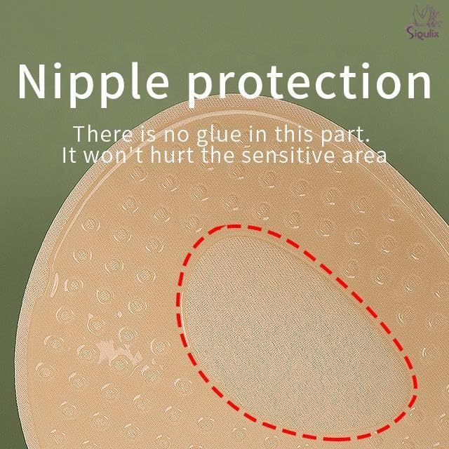 SIQULIX Women's & Girls Nipple Cover Strapless Bra 2 pcs Instant Breast Lift Sticky Bra Backless Invisible Push up Self Adhesive Bra Reusable Silicone Breast Lift Up Wire. Beige (Round Beige). 3
