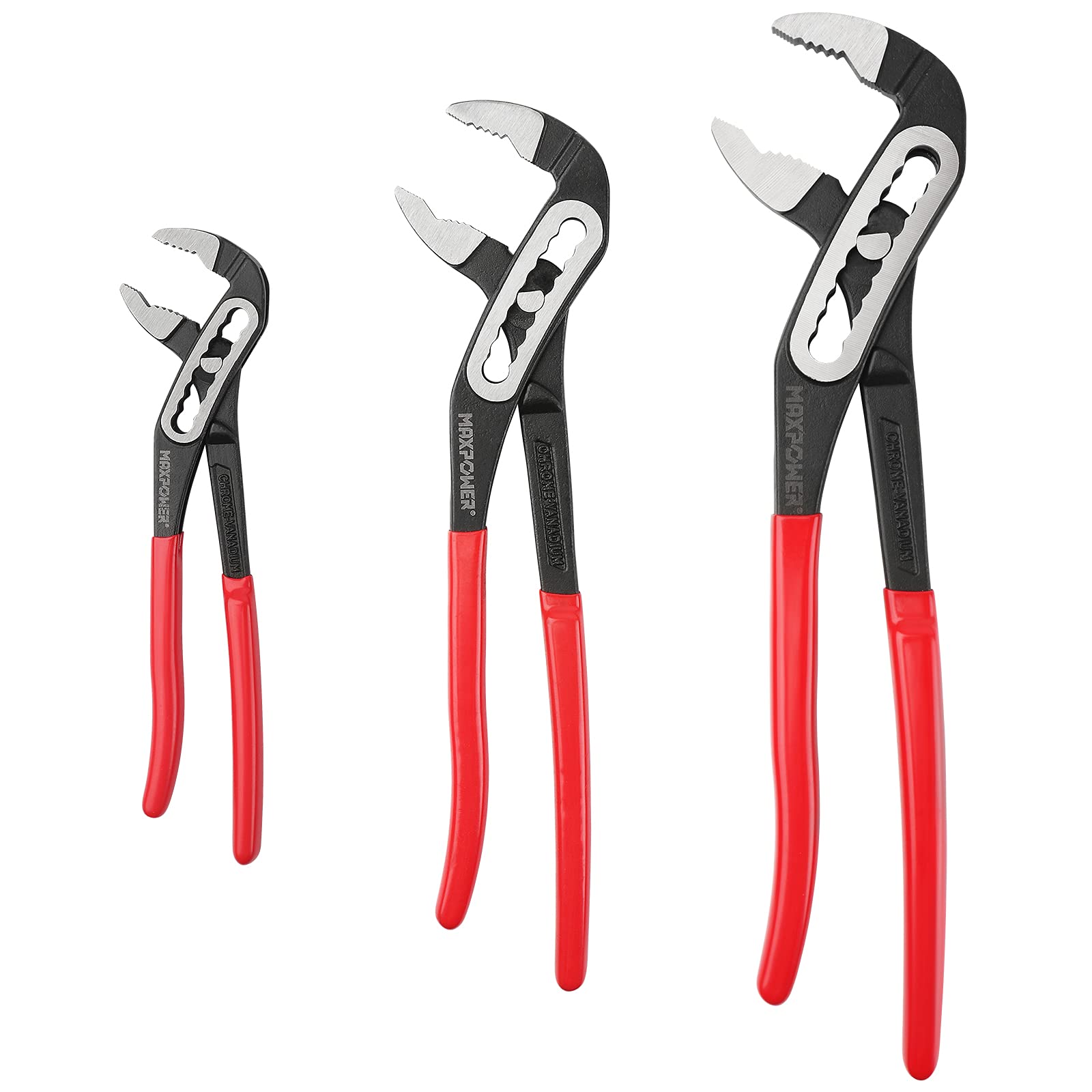MAXPOWER Water Pump Pliers Set, 3PCs Adjustable Plumbing Grips Spanner Slip Joint Pliers Tongue and Groove Pliers Set with Super Wide Open Jaw, 180mm/7, 250mm/10 and 300mm/12