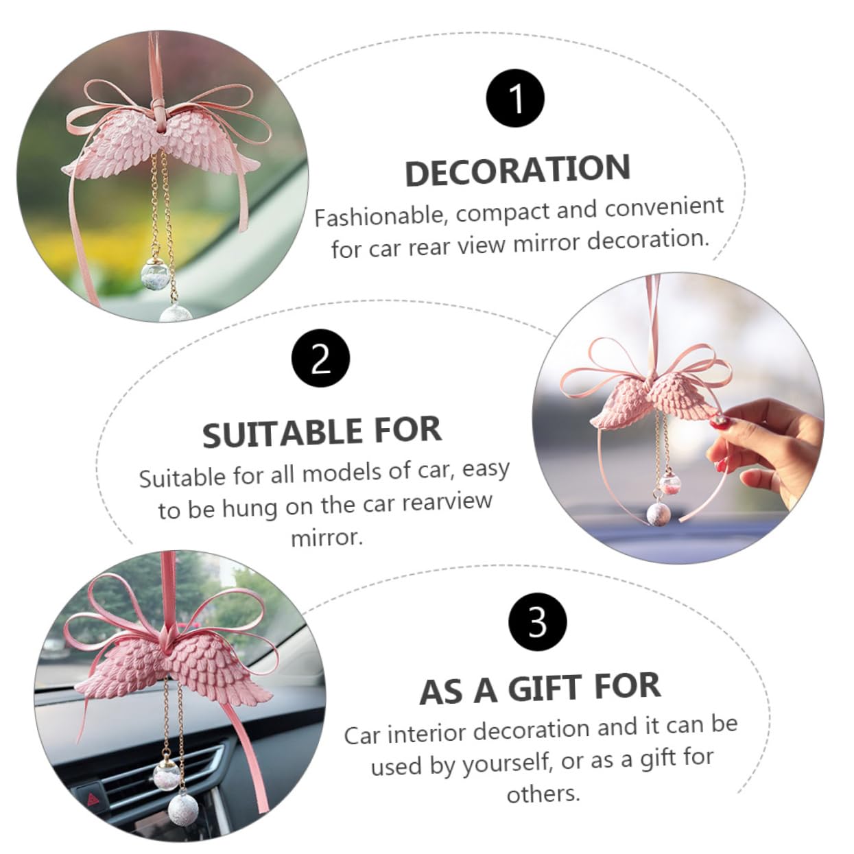 CALLARON 3stücke Car Rearview Mirror Pendant Mit Engel Flügeln Aromatherapie Duftspender Für Autos Vanille-öl Stilvolles Autozubehör Geeignet Für Fahrzeugmodelle