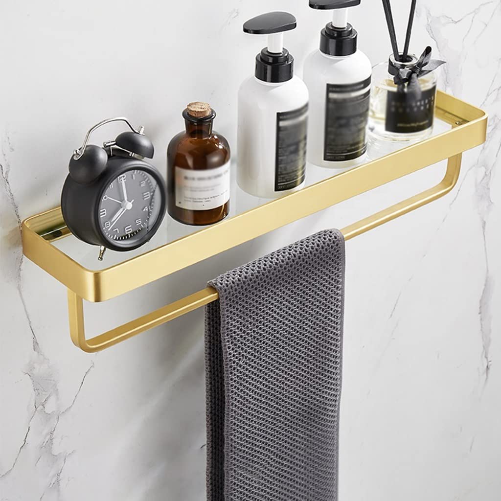 Étagère de salle de bain dorée de 50cm pour lavabo mural et miroir