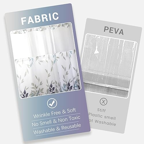 Miniatura 9 de Cortina de ducha sin gancho, cortina de baño de tela gruesa con parte superior transparente, grado de hotel, lavable a máquina, 71 pulgadas de ancho